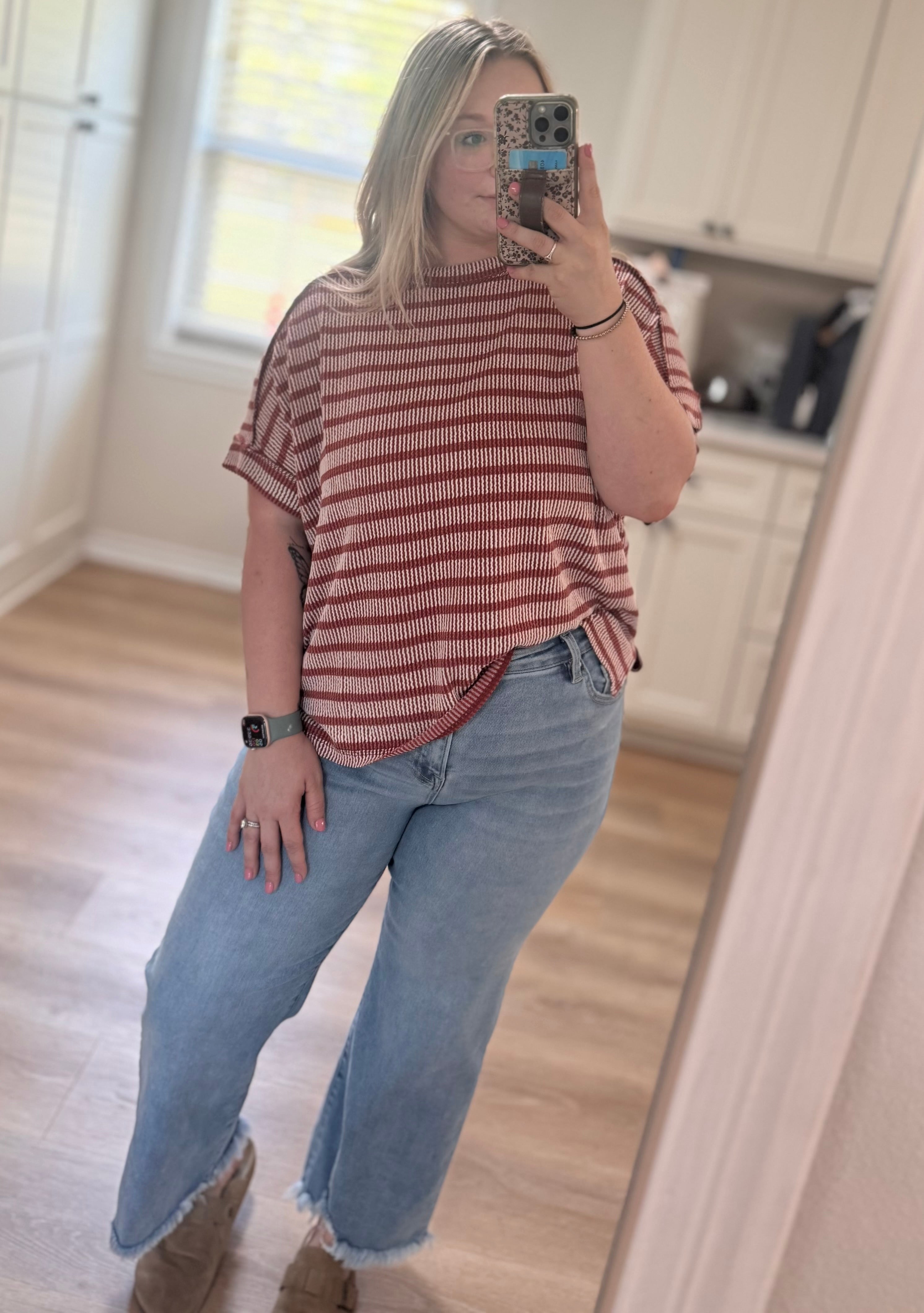 Harbor Stripe Ribbed Top in Rust
