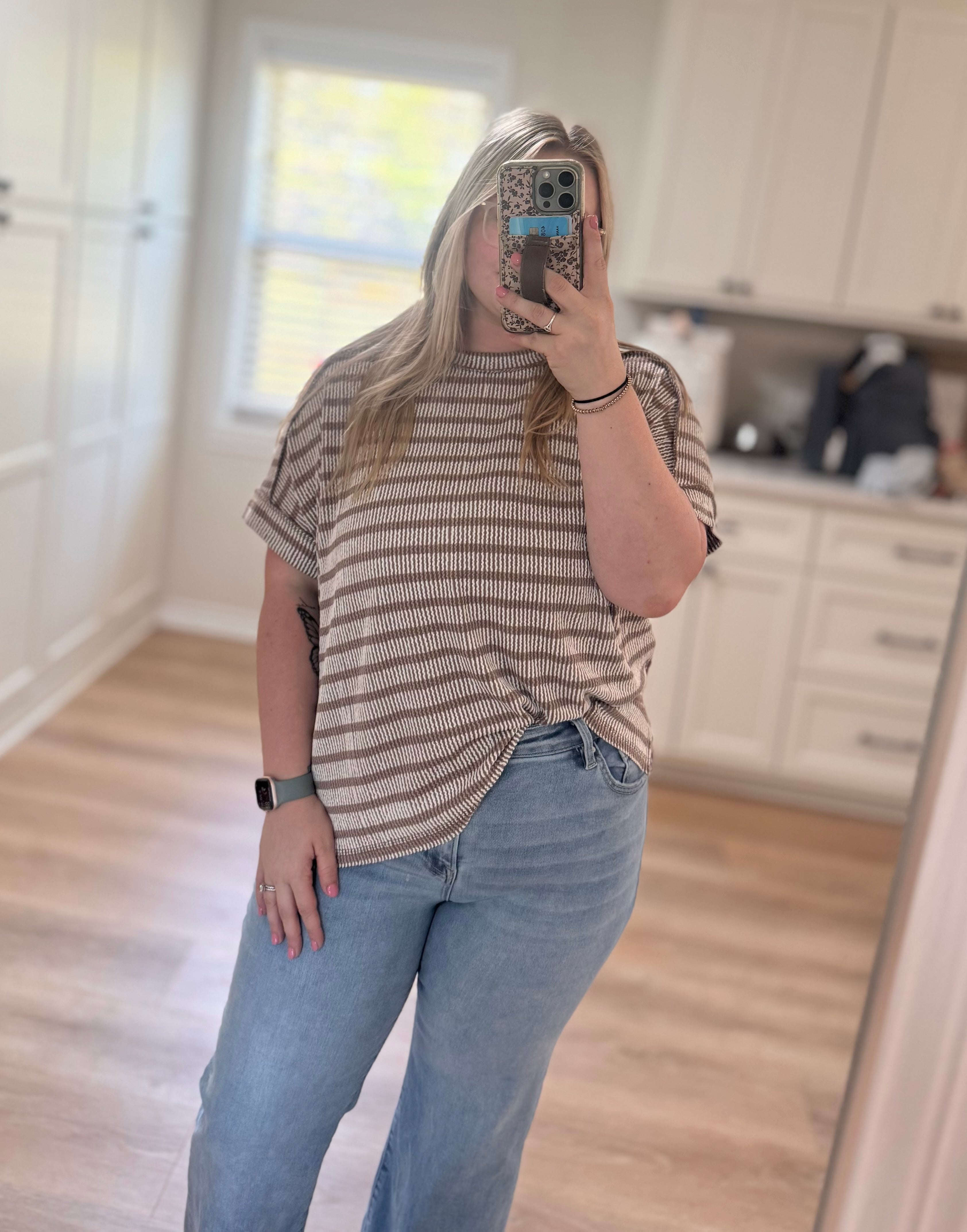 Harbor Stripe Ribbed Top in Mocha