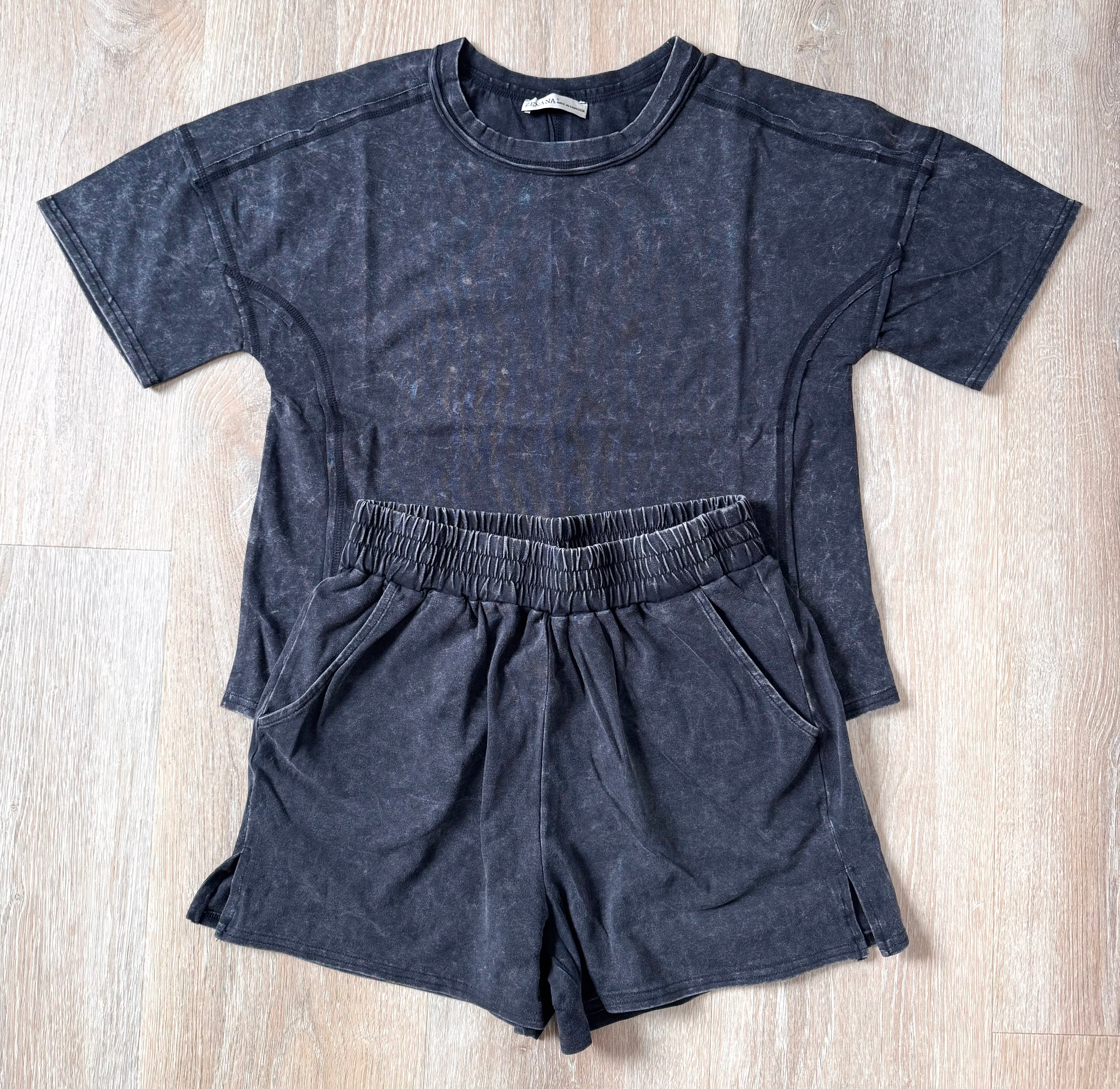 Midnight Acid Wash Short Set