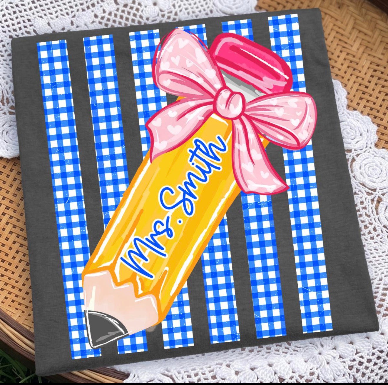 Pencil + Bow Teacher Name Tee