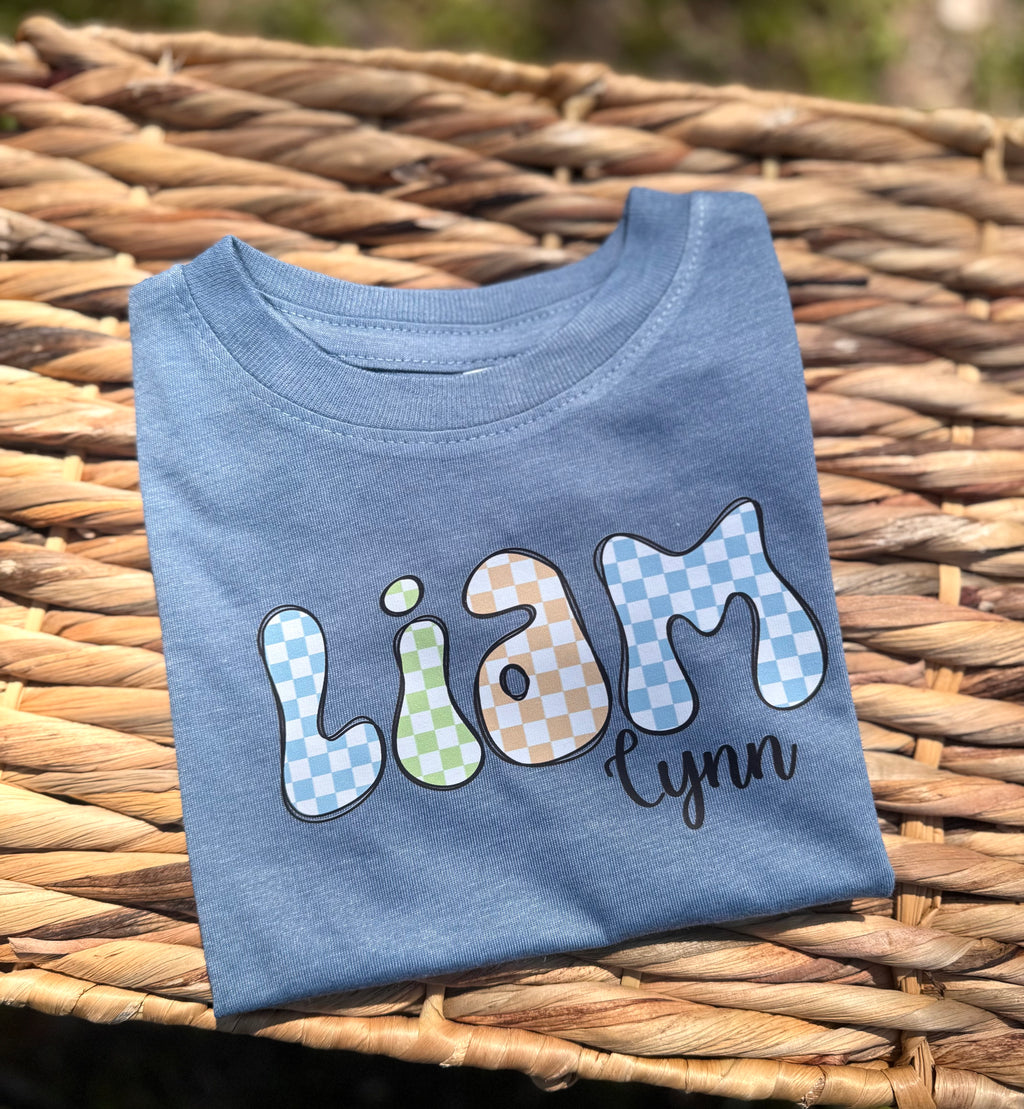 Boys Checkered Name Tee