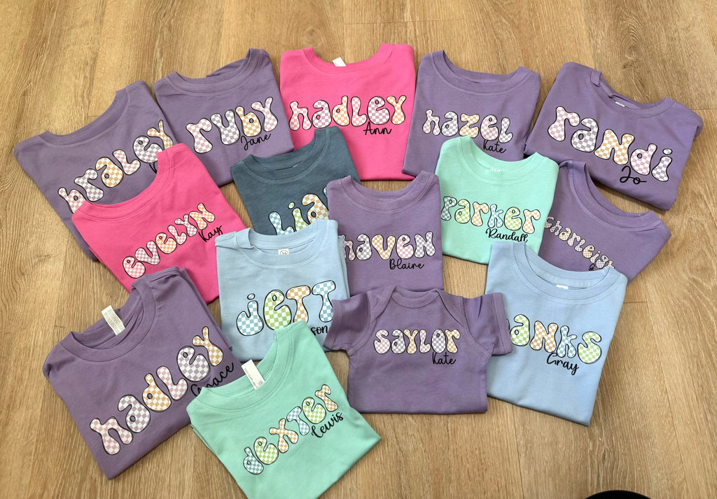 Girls Checkered Name Tee