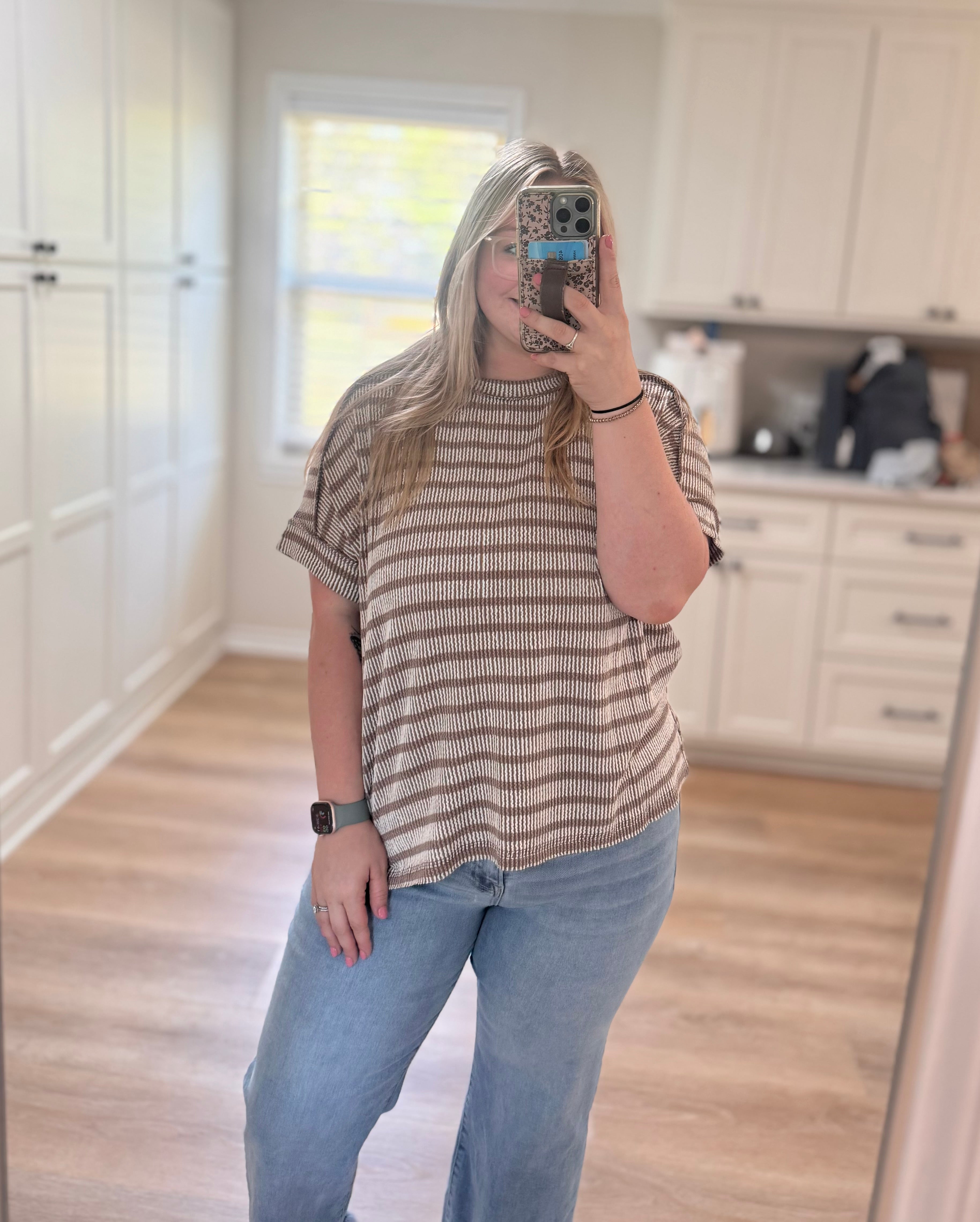 Harbor Stripe Ribbed Top in Mocha