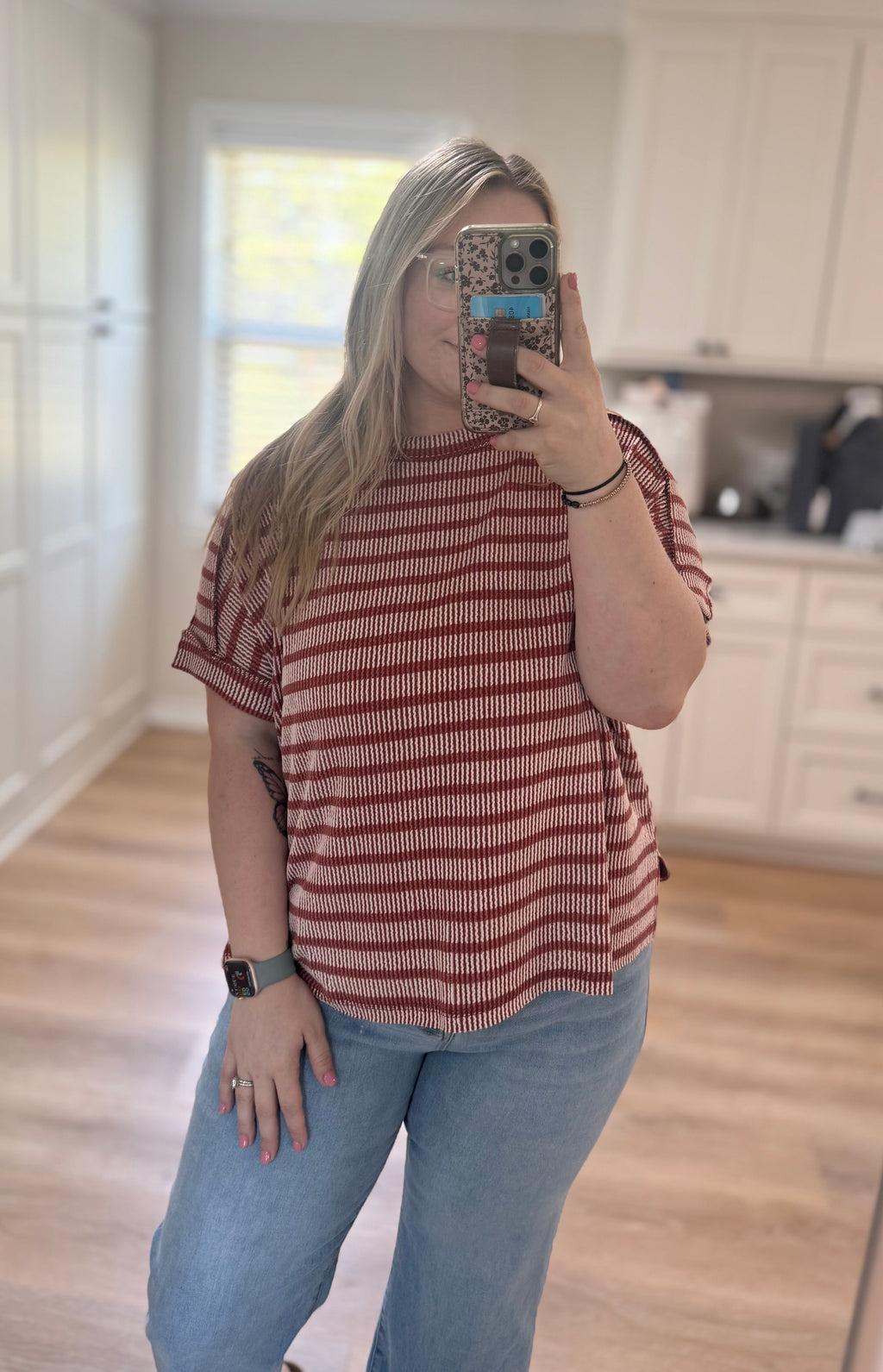 Harbor Stripe Ribbed Top in Rust