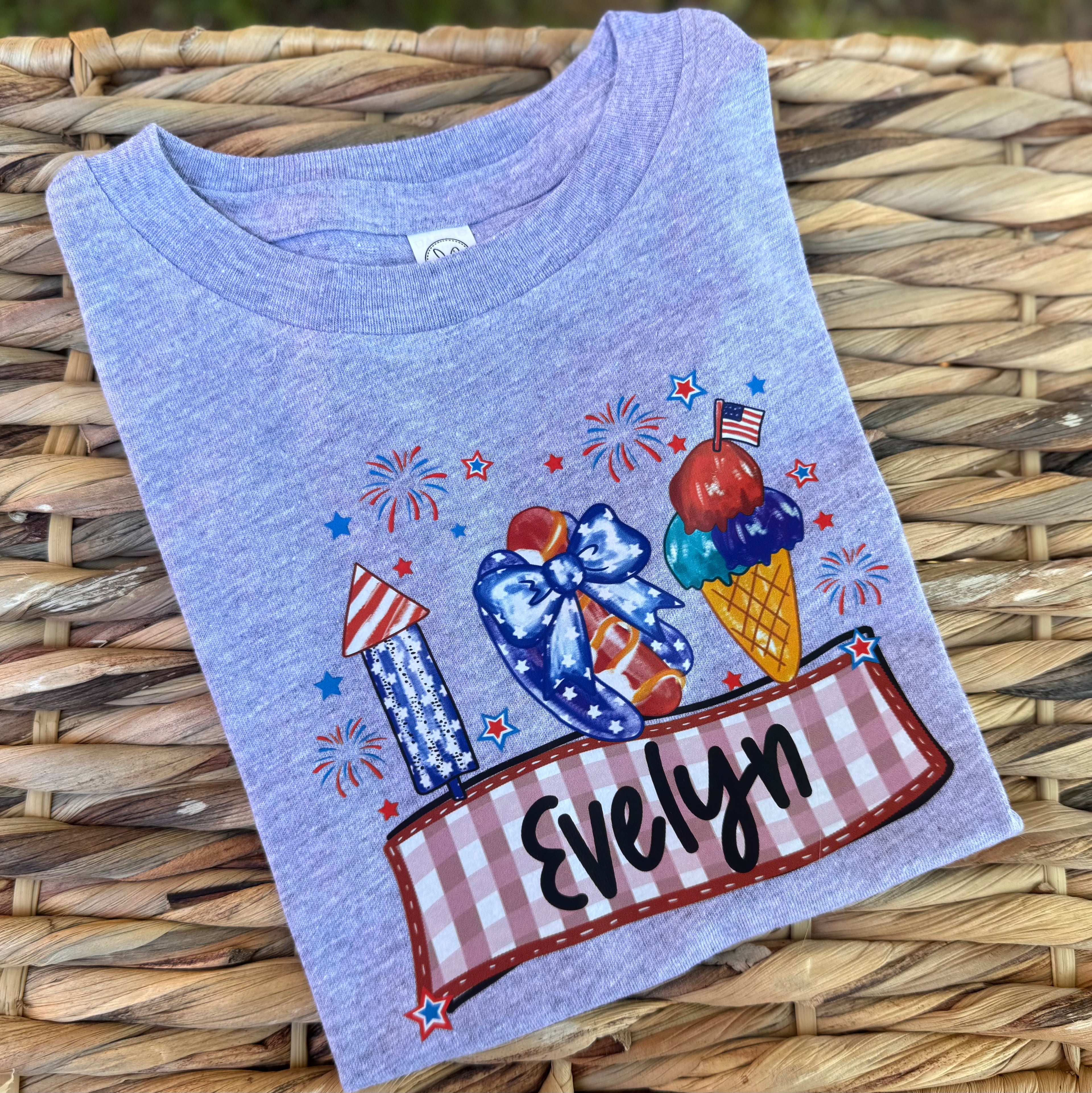 Girls July 4th Custom Name Tee