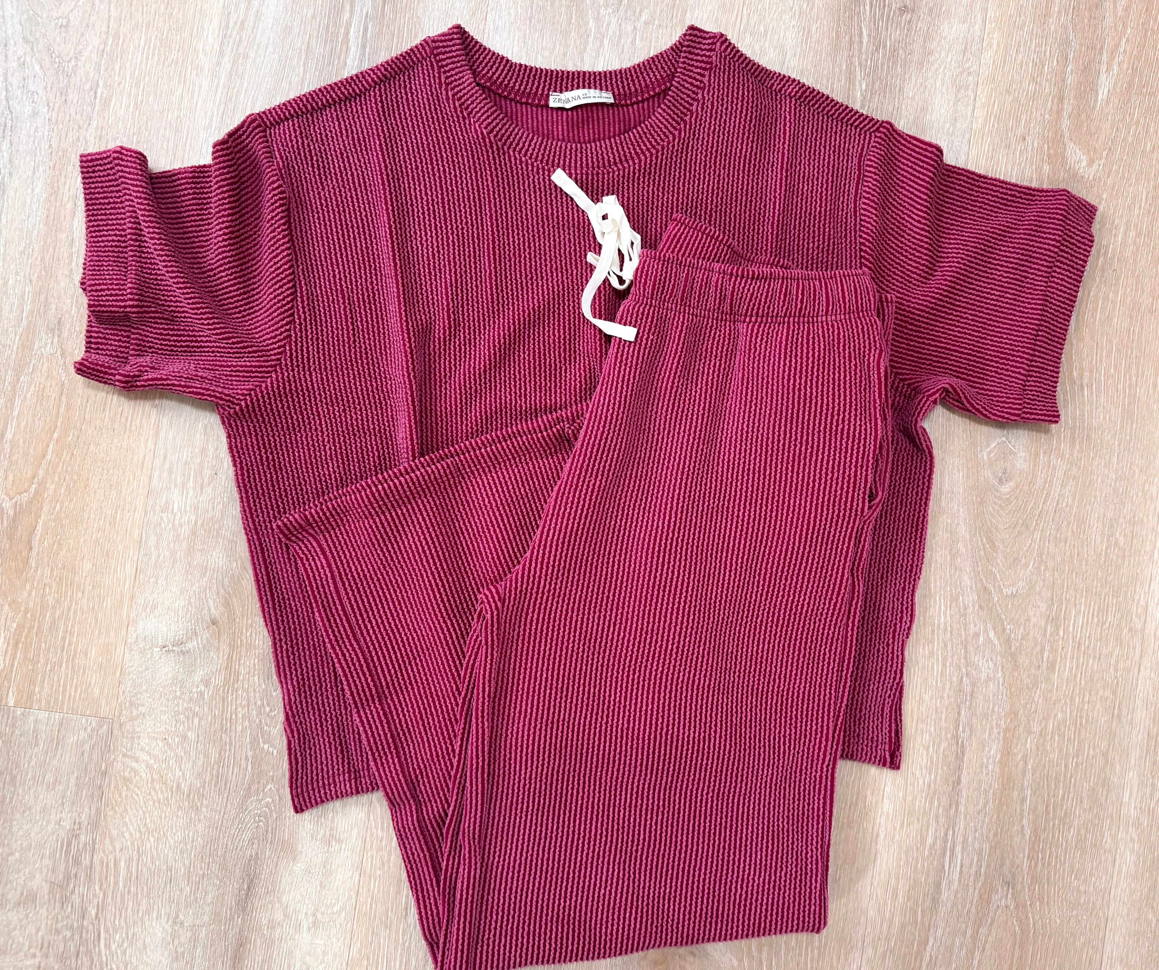 Everyday Luxe Pant Set in Cabernet (1X-3X)